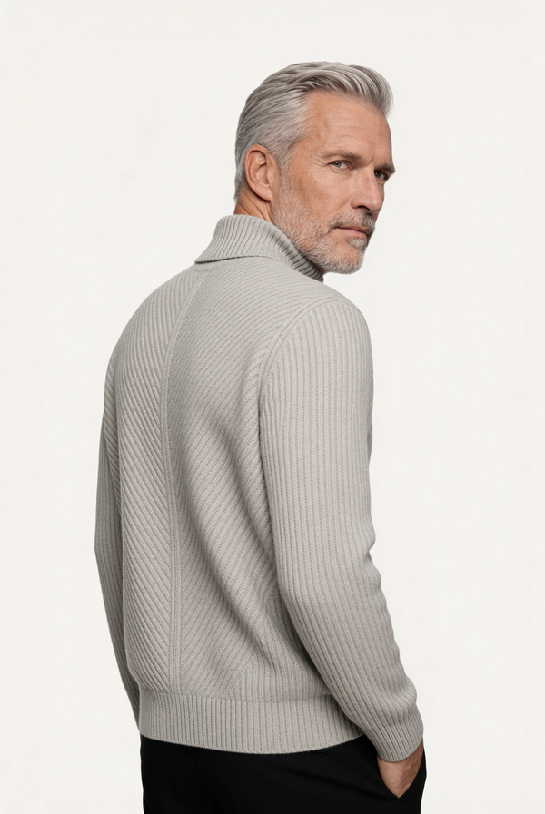 Grey Ribbed Cashmere Sweater