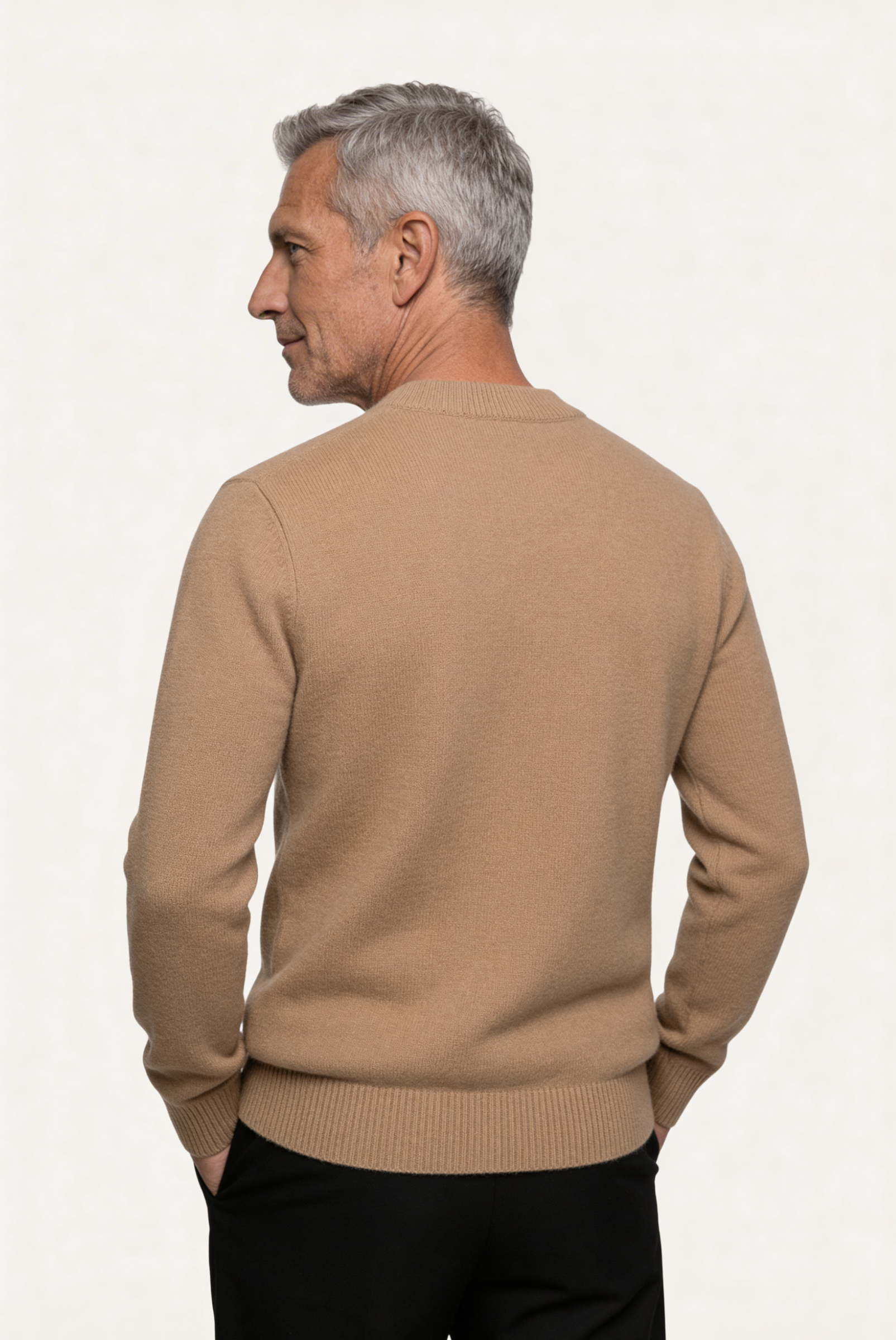 Camel  Kaschmir-Pullover mit Rundhalsausschnitt 