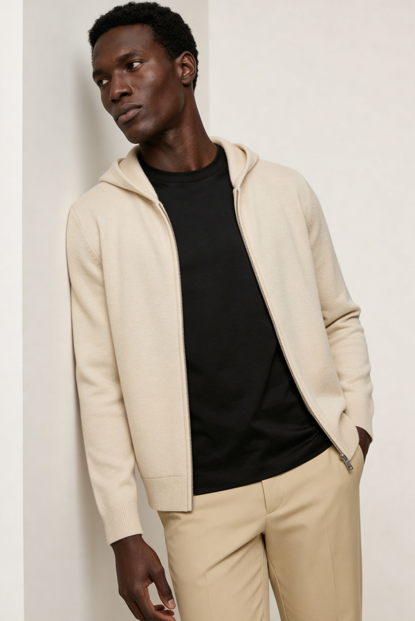 Sudadera con Cierre de Casimir Premium Blanco Crema