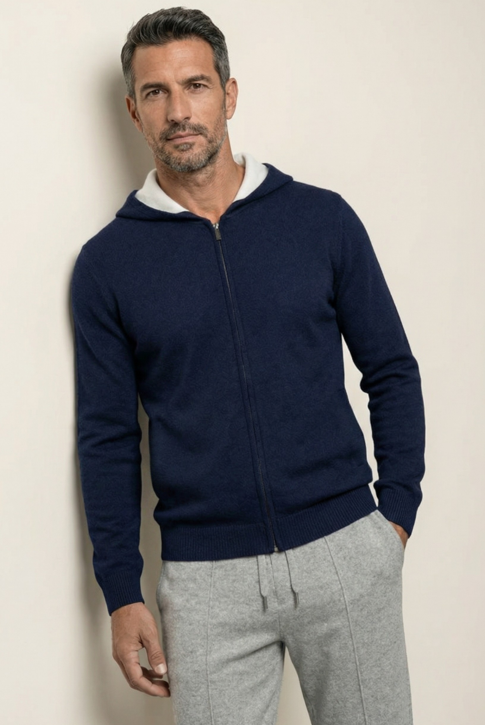 Navy Blue Cashmere Drape Cardigan