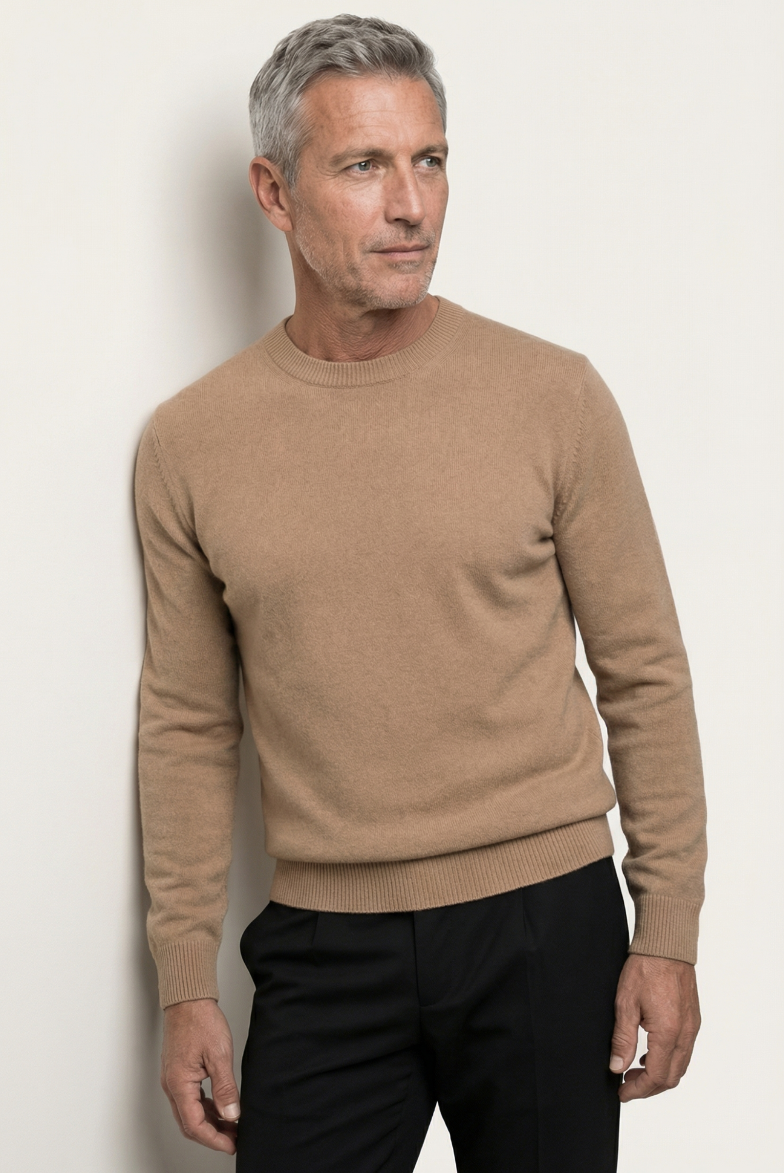 Camel  Kaschmir-Pullover mit Rundhalsausschnitt 
