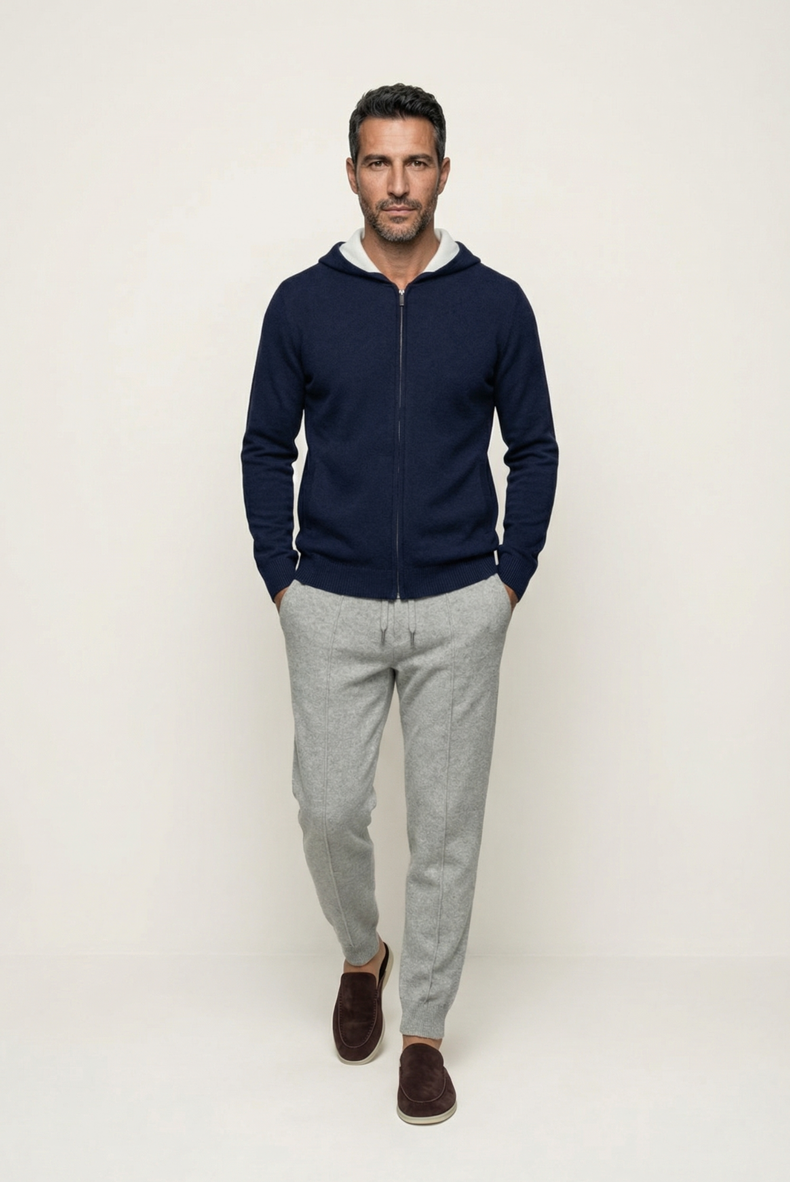 Navy Blue Cashmere Drape Cardigan