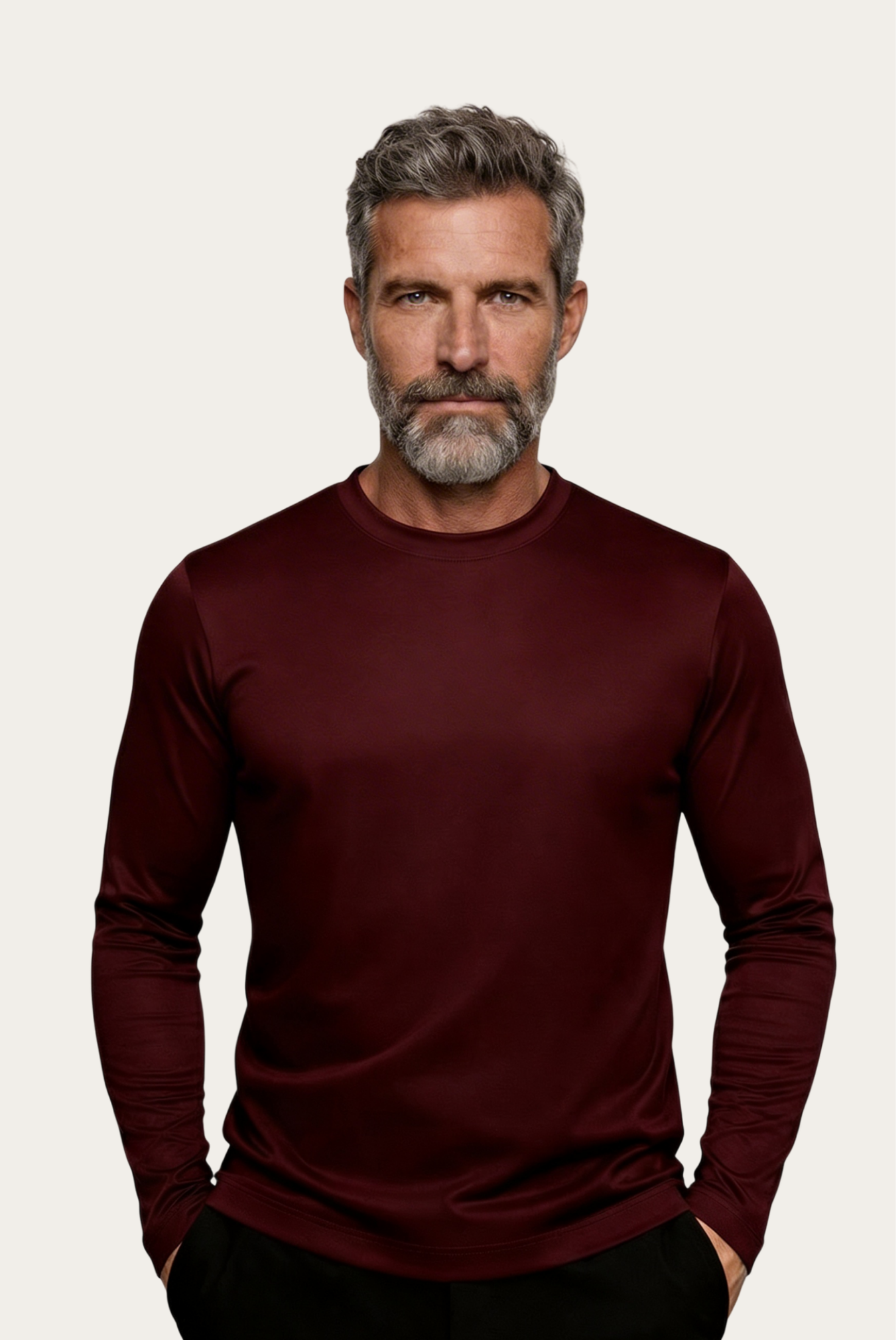 Maen Donati Imperial Burgundy Long Sleeve | Mercerized Cotton Long Maen Donati Imperial Burgundy Long Sleeve | Mercerized Cotton Long