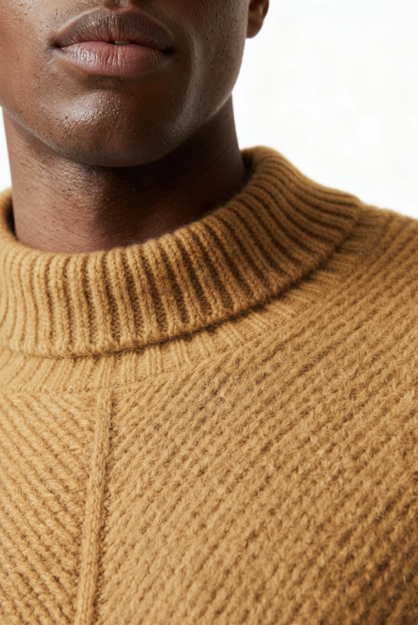 سترة كشمير جملي محبوكة بخطوط بارزة