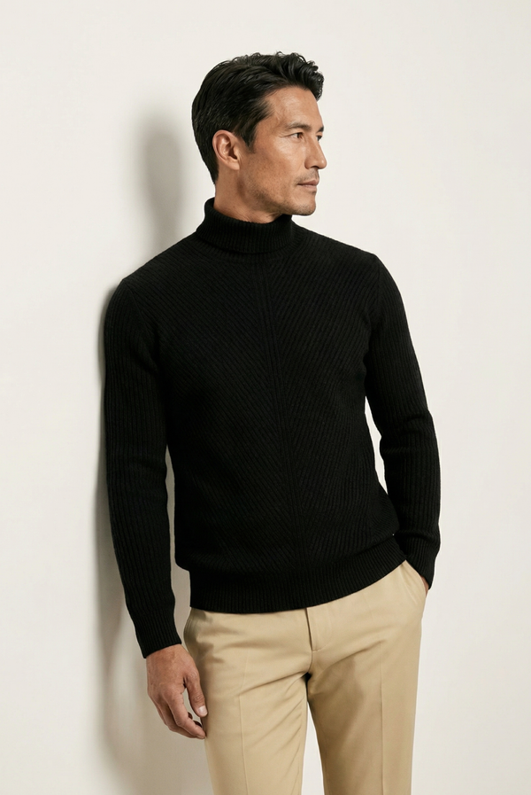 Black Ribbed Cashmere Sweater