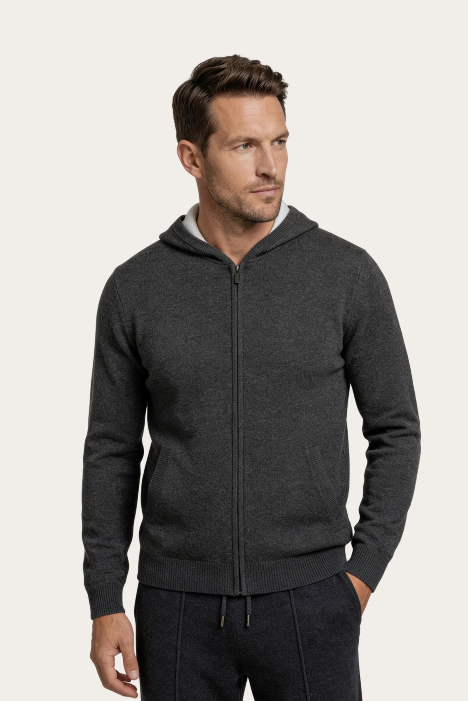 Dark Grey Cashmere Drape Cardigan