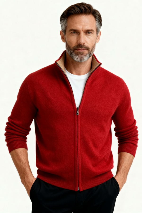 Red Inside-Out Cashmere Cardigan