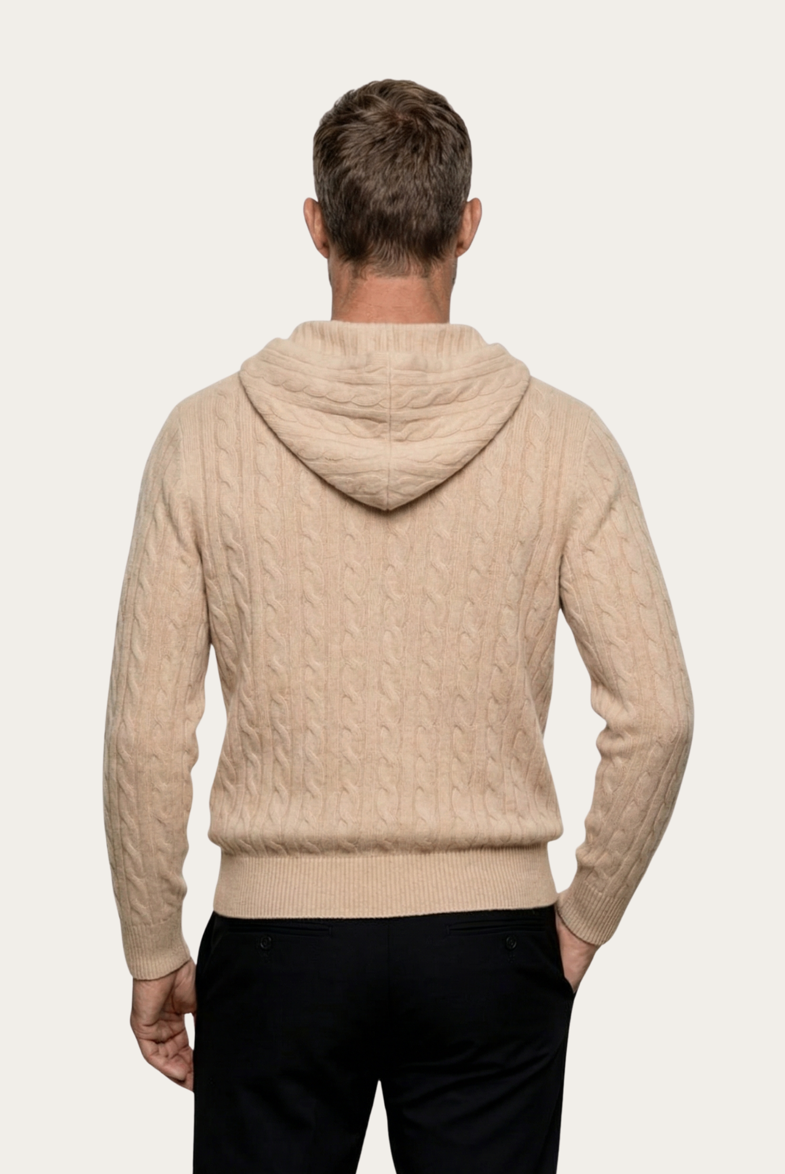 Beigefarbene Kaschmirjacke mit Reißverschluss
