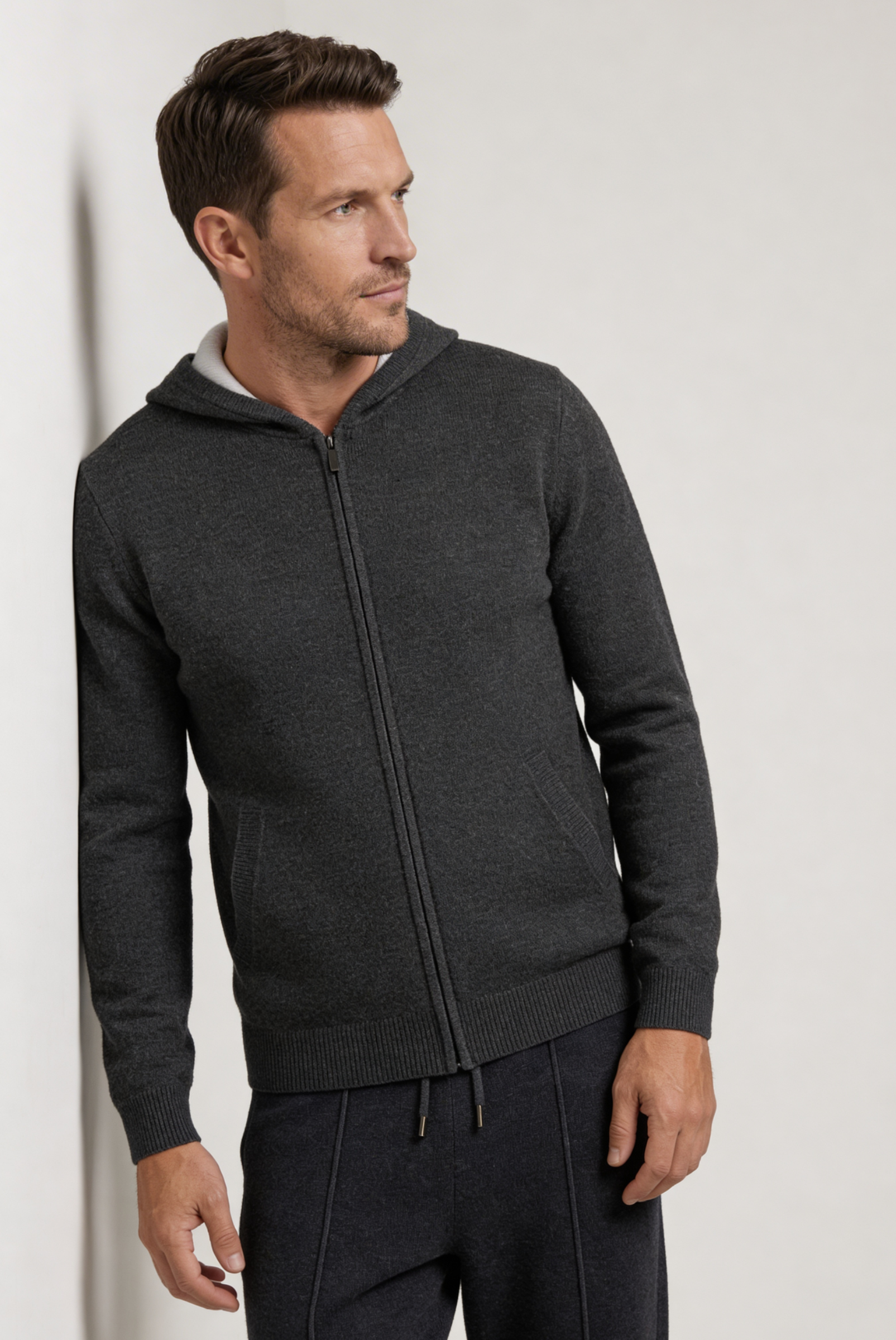 Dark Grey Cashmere Drape Cardigan