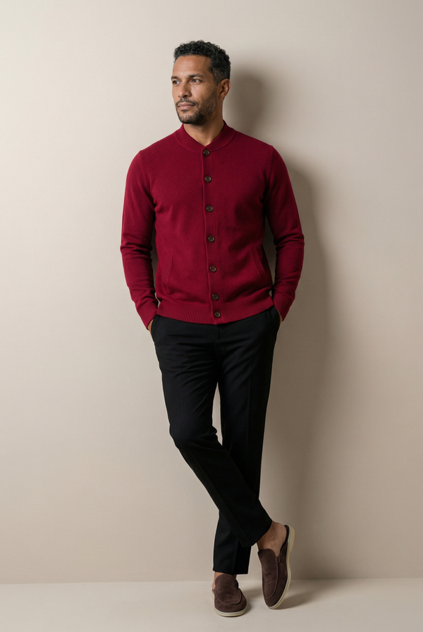 Rote Kaschmir- Strickjacke