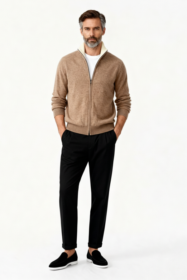 Camel Inside-Out Cashmere Cardigan