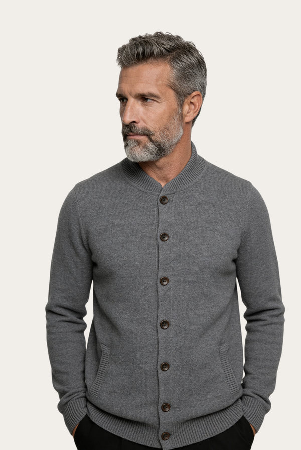 Graue Kaschmir-Strickjacke