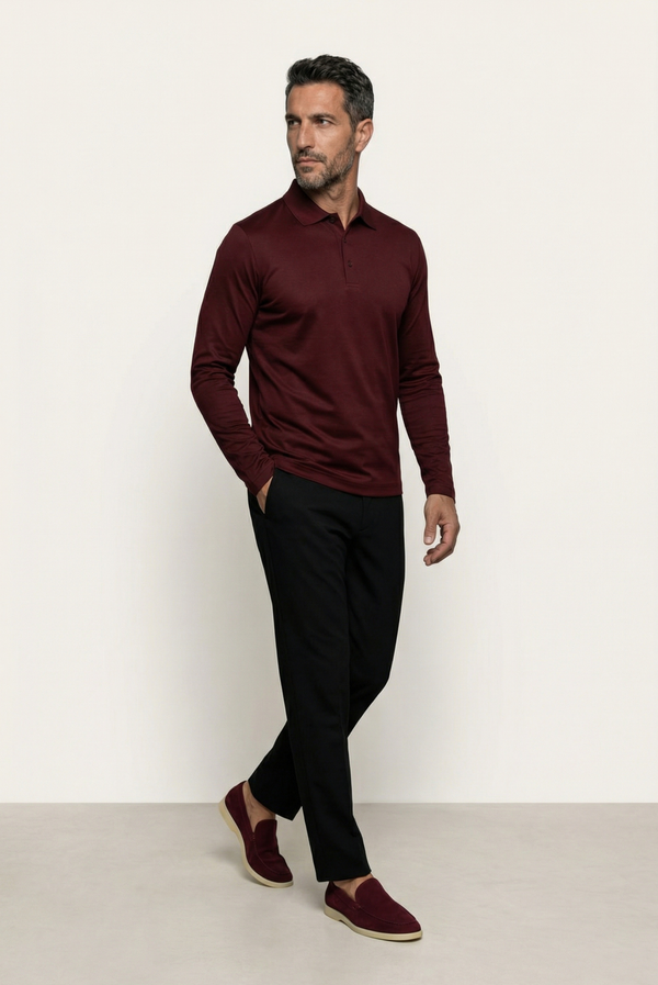 Burgundy Imperial Long Sleeve Polo