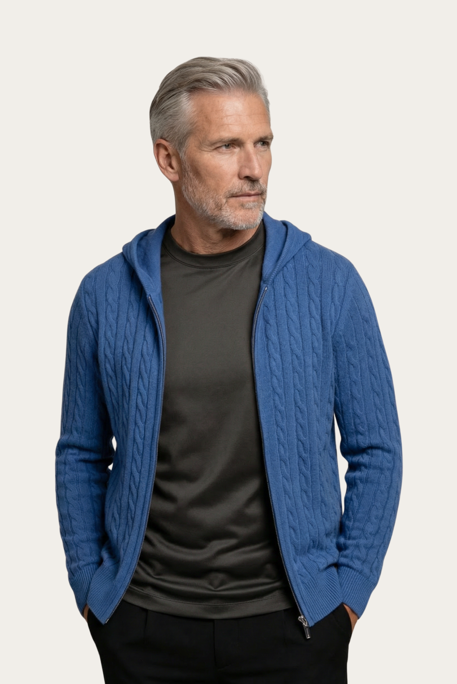 Blaue Kaschmirjacke mit Reißverschluss