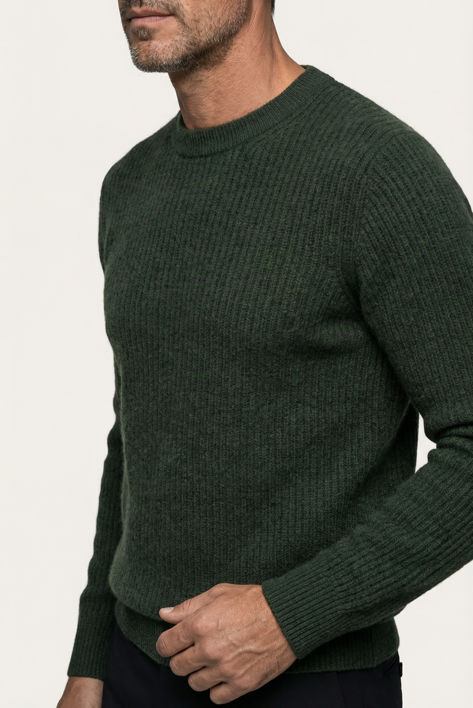 Armeegrün Kaschmir-Pullover mit Rundhalsausschnitt 