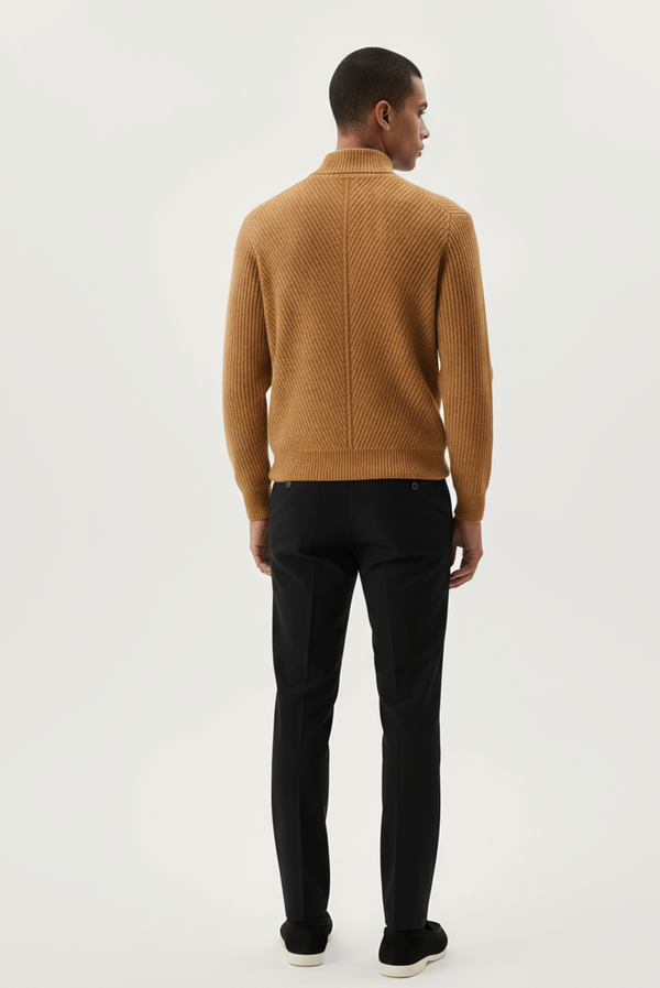 سترة كشمير جملي محبوكة بخطوط بارزة