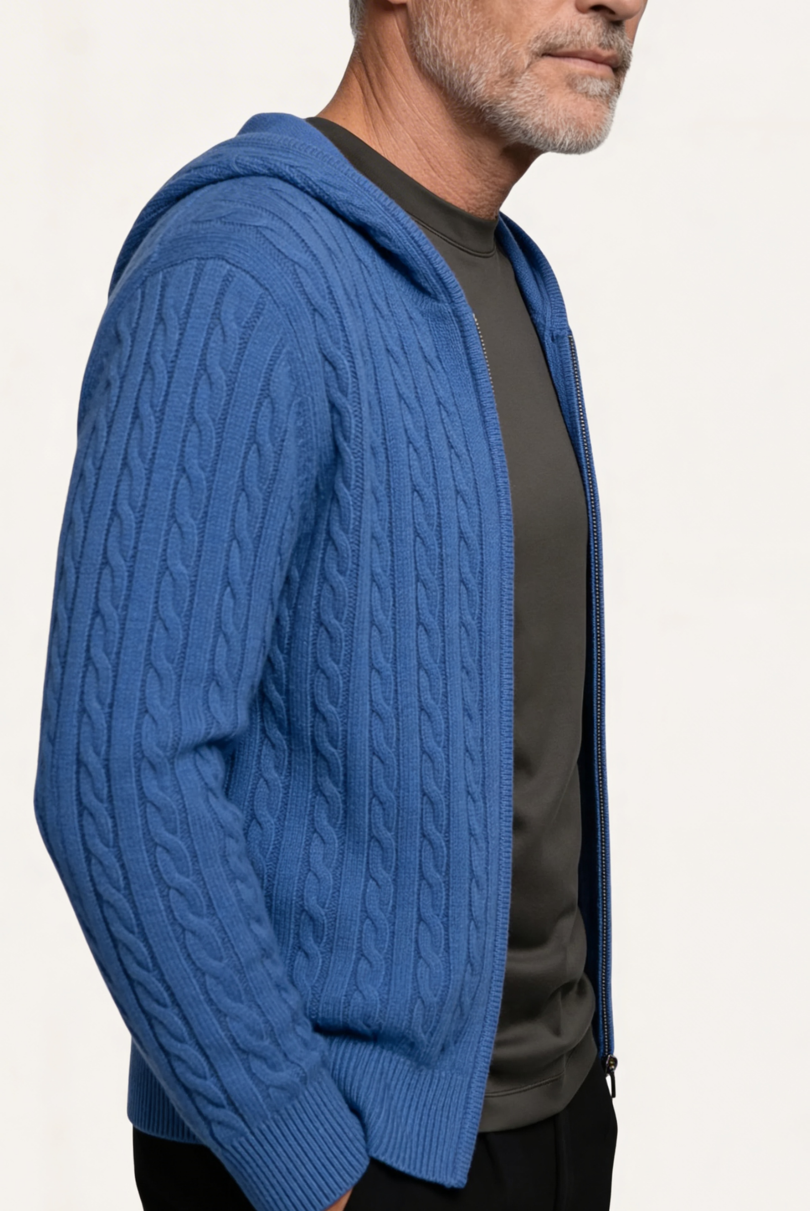 Blaue Kaschmirjacke mit Reißverschluss