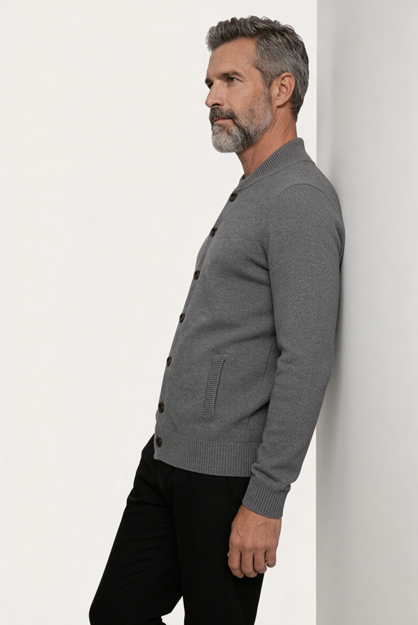 Graue Kaschmir-Strickjacke