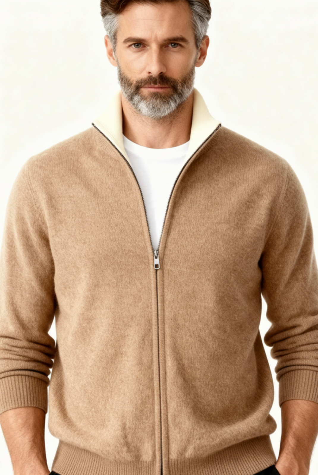 Camel Inside-Out Cashmere Cardigan