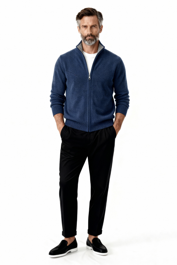 Navy Blue Inside-Out Cashmere Cardigan