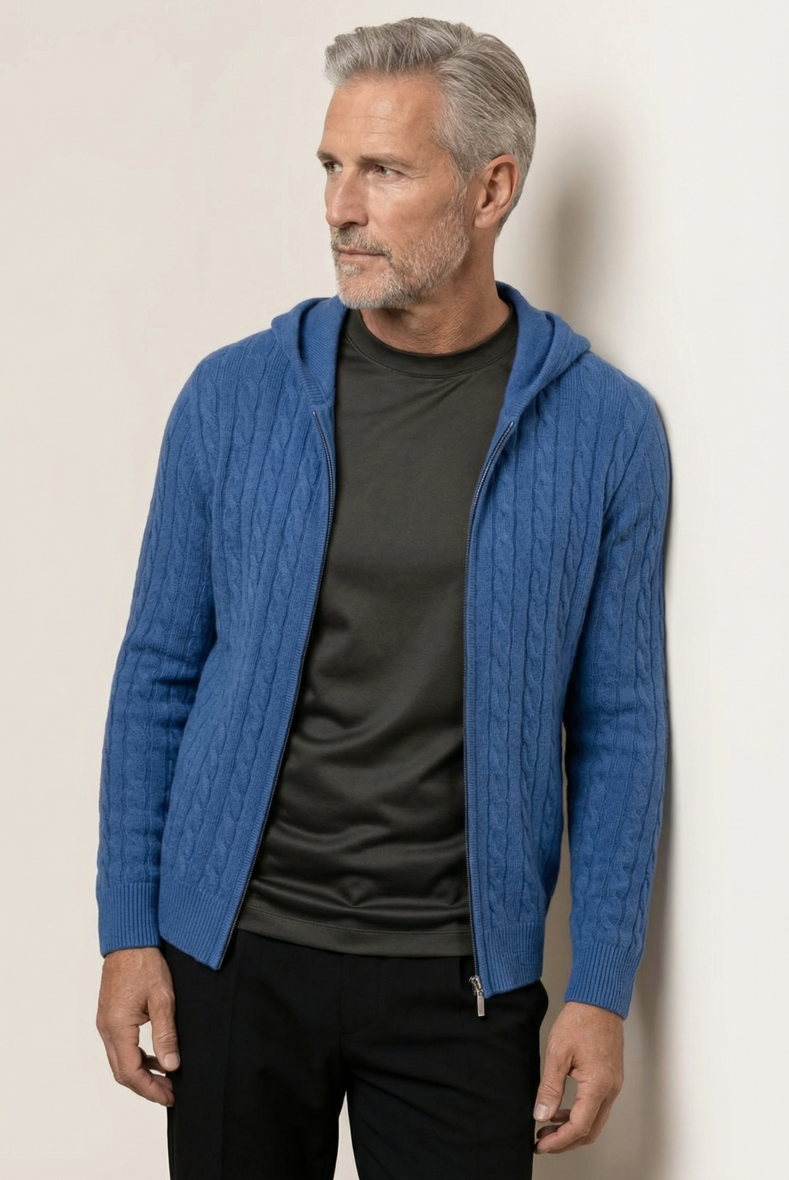 Blaue Kaschmirjacke mit Reißverschluss