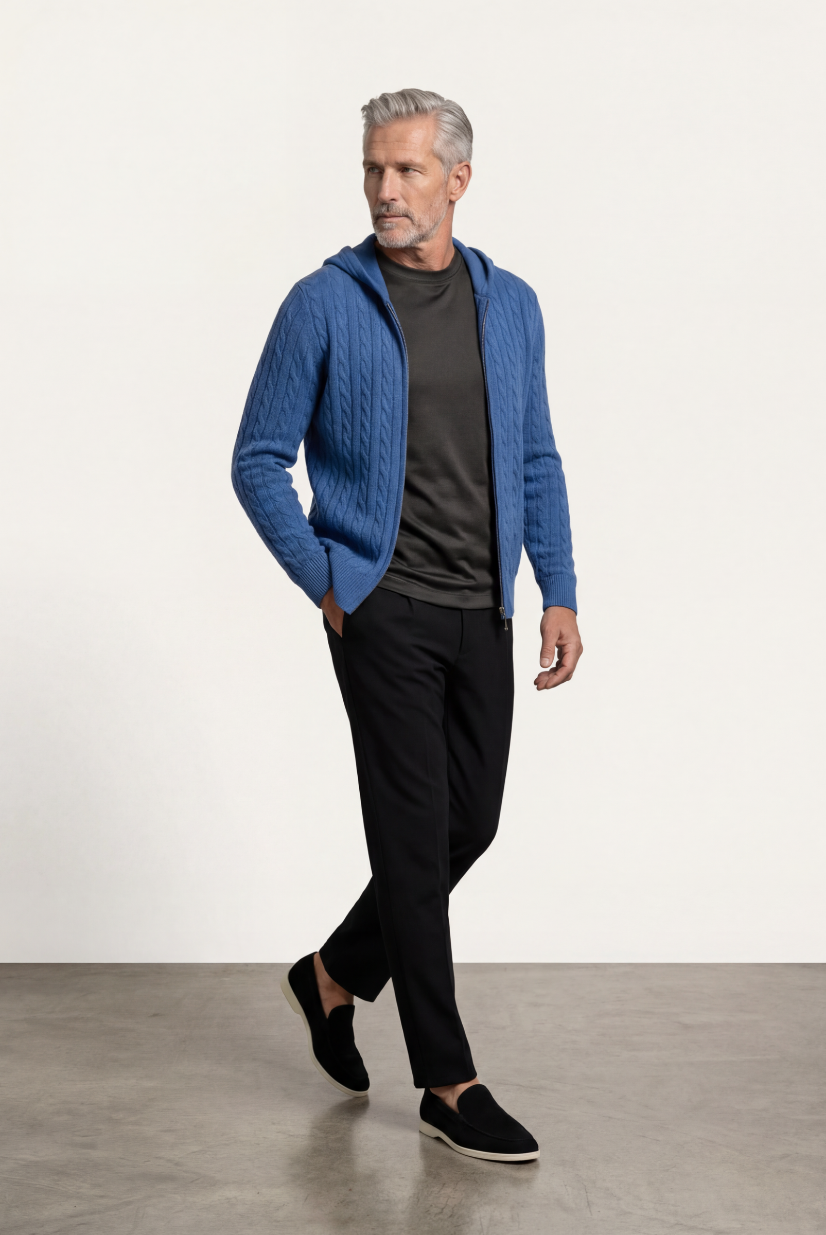 Blaue Kaschmirjacke mit Reißverschluss
