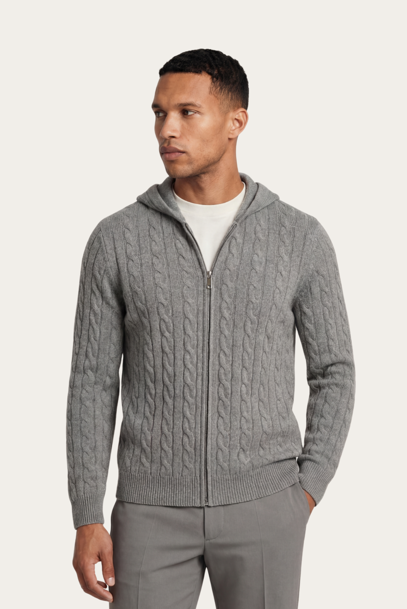 Graue Kaschmirjacke mit Reißverschluss
