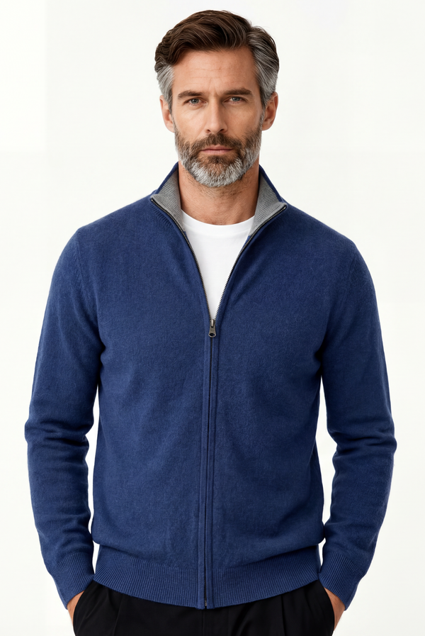 Navy Blue Inside-Out Cashmere Cardigan