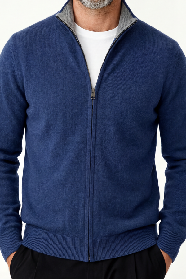 Navy Blue Inside-Out Cashmere Cardigan