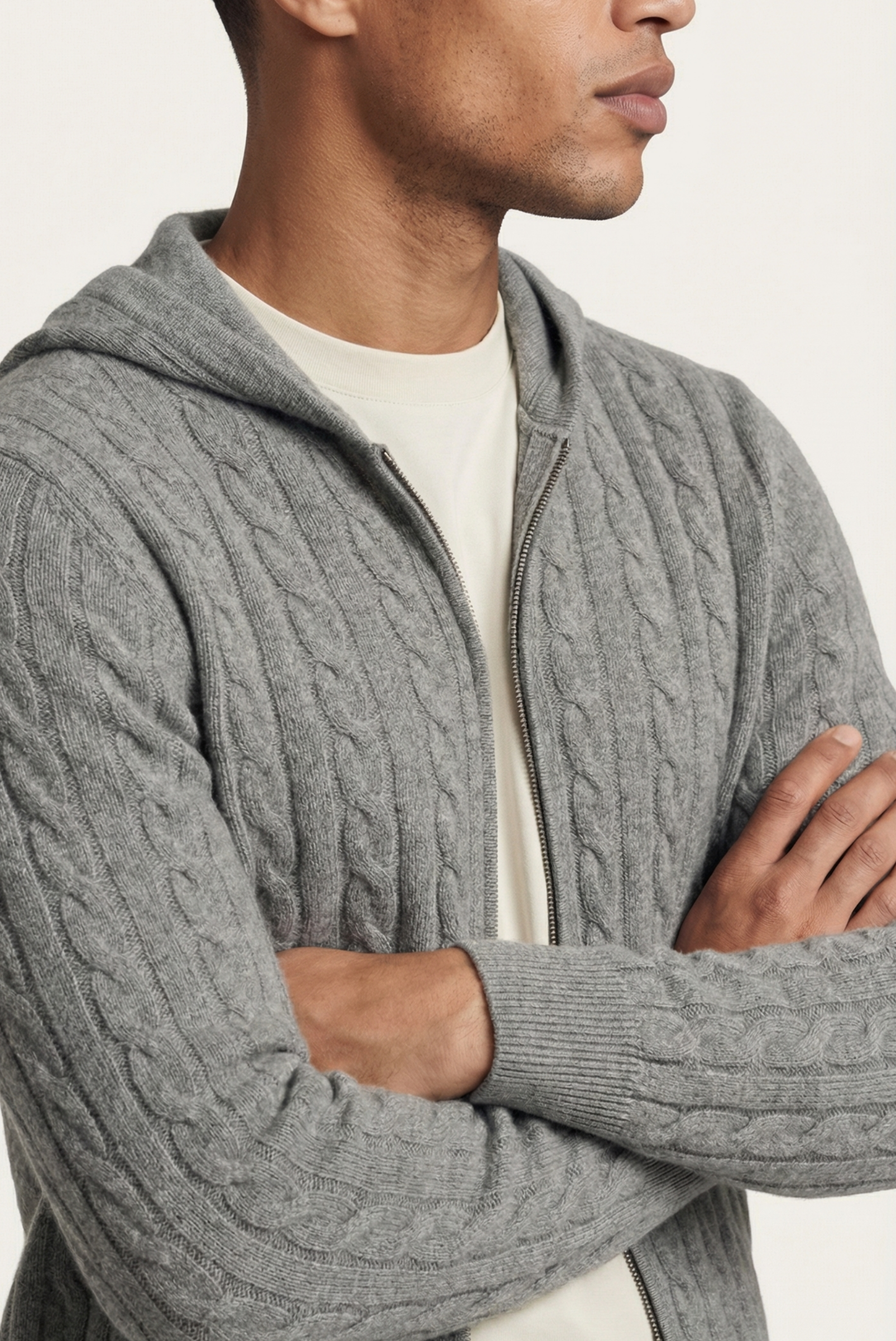 Graue Kaschmirjacke mit Reißverschluss