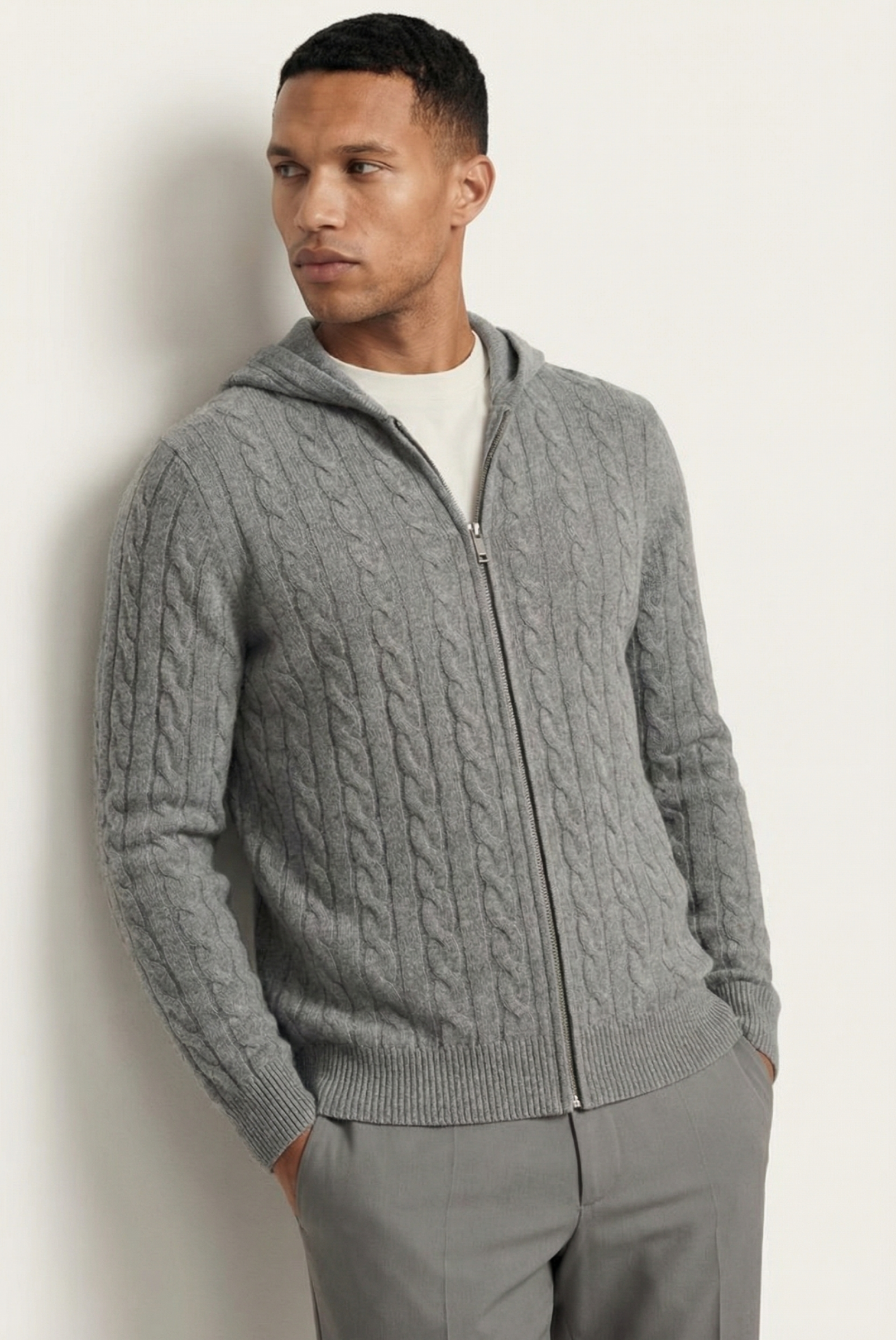 Graue Kaschmirjacke mit Reißverschluss