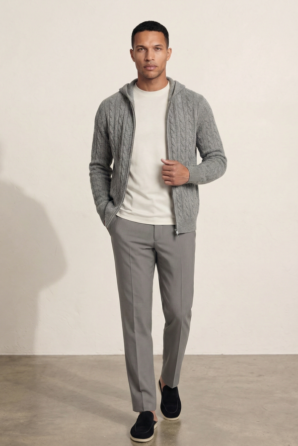 Grey Cashmere Zip Jacket