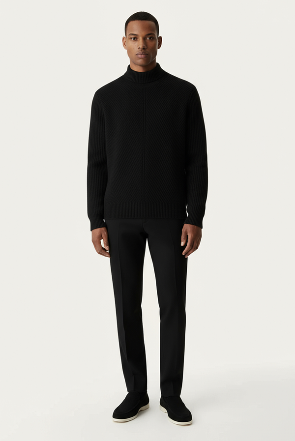 سترة كشمير سوداء محبوكة بخطوط بارزة