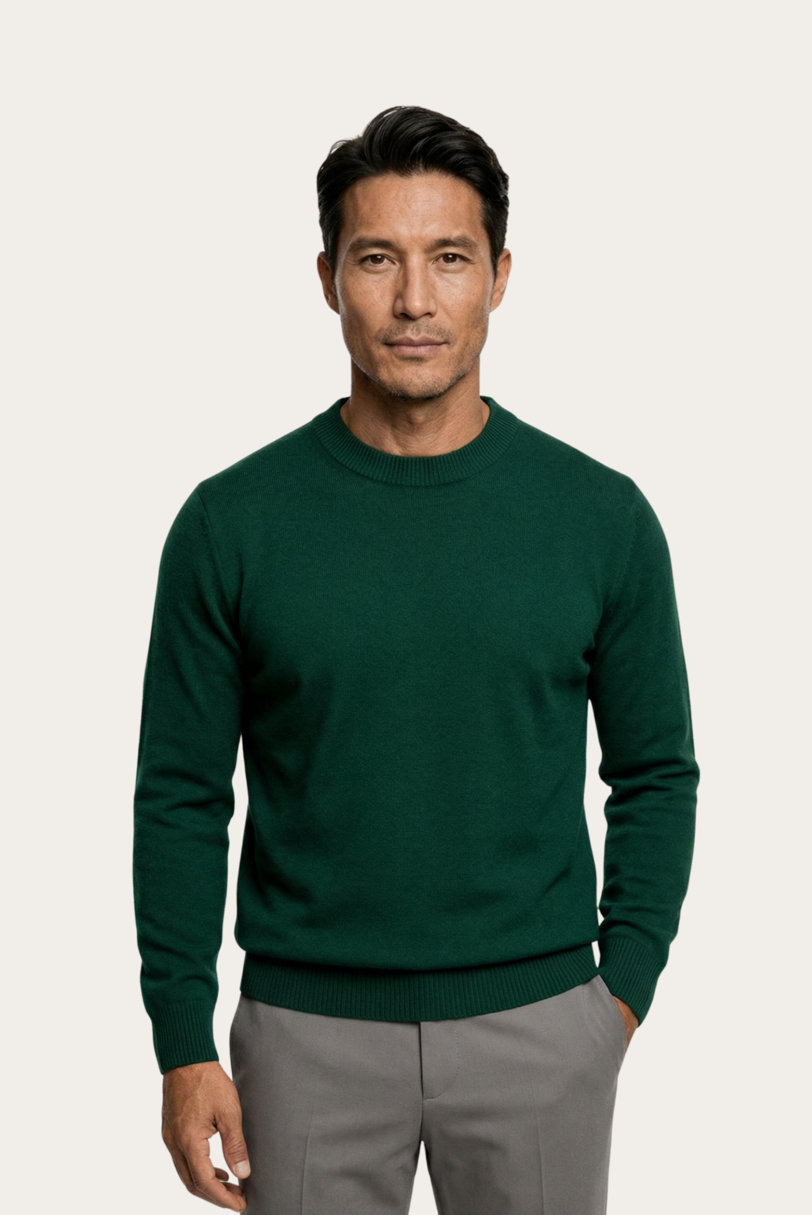 Grüner Wollpullover mit Rundhalsausschnitt
