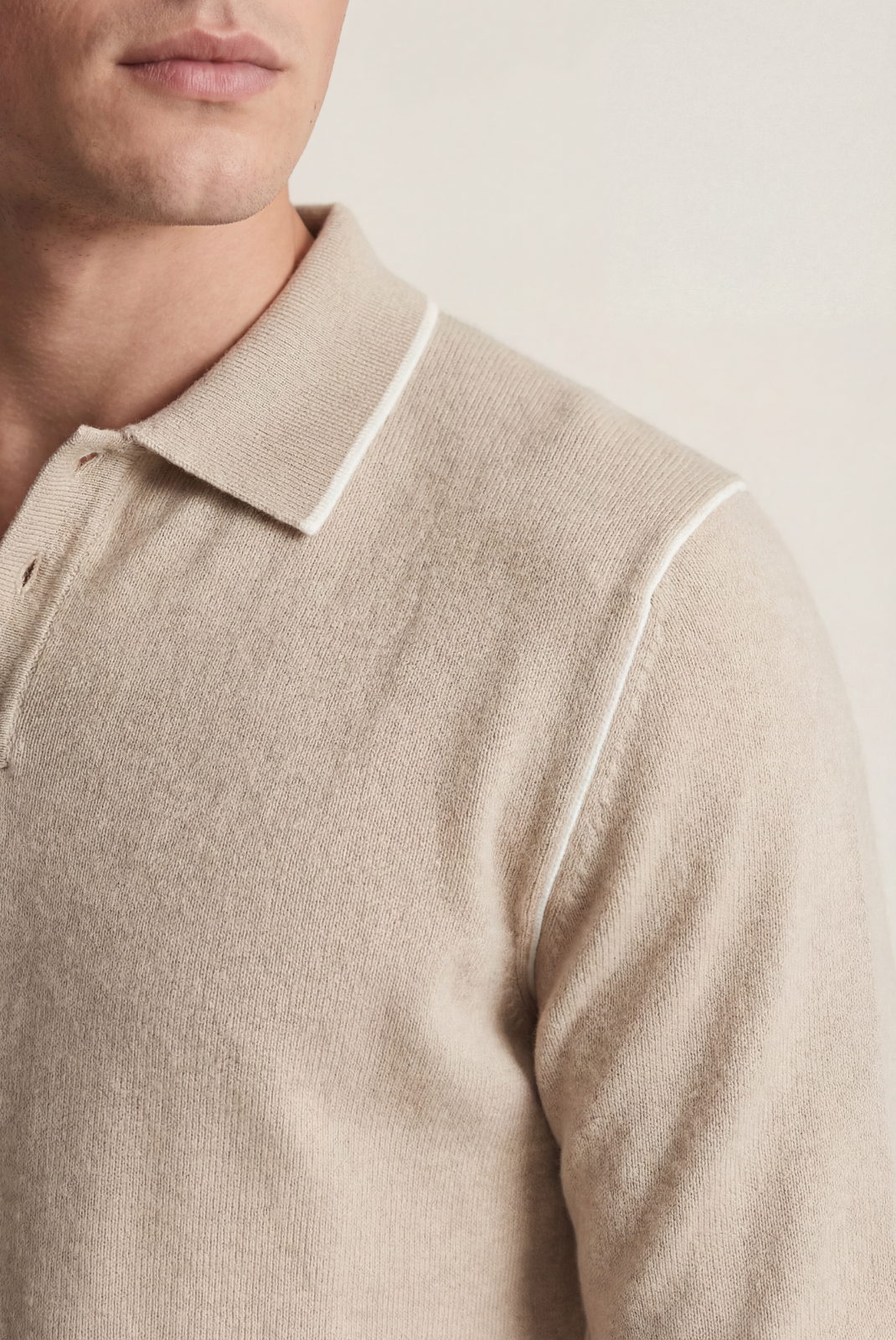 Camel Cashmere Long Sleeve Polo