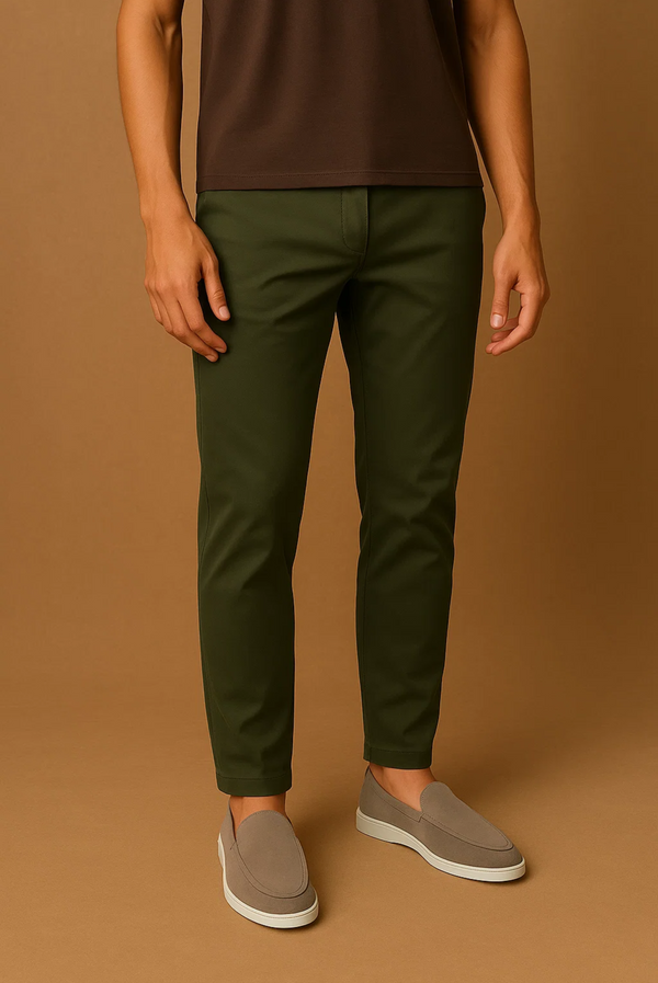 Olive Green Elastic Pantalon