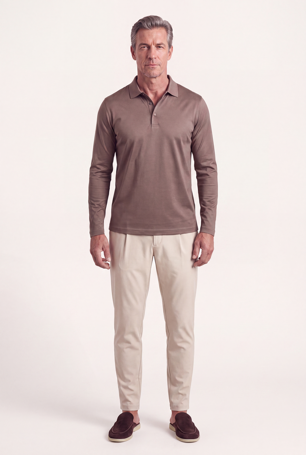 Polo manches longues taupe impérial